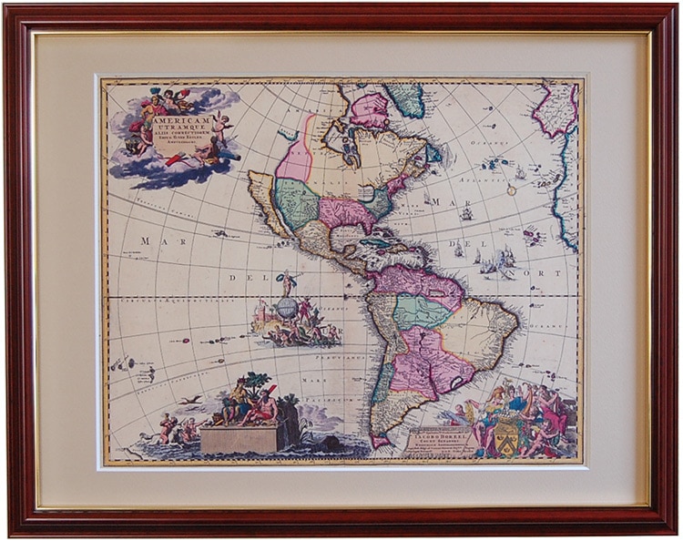 ANGALIA MAPS アンティーク銅版画 1832年 額縁なども当時の物 アメリカ地図（1700年頃） 複製画