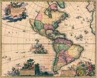 古い地図の額絵 アメリカ地図（1700年頃） 複製画