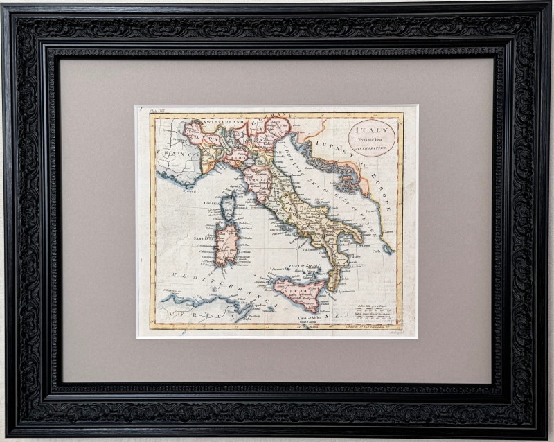 お値下げ　額装品　古地図　1571年　木版画　S.ミュンスター「イタリア全図」 イタリア地図 1795年 原本