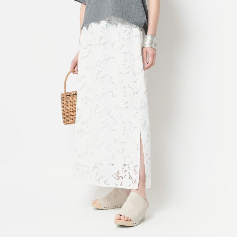 [Harriss] Embroidered Lace Long Skirt