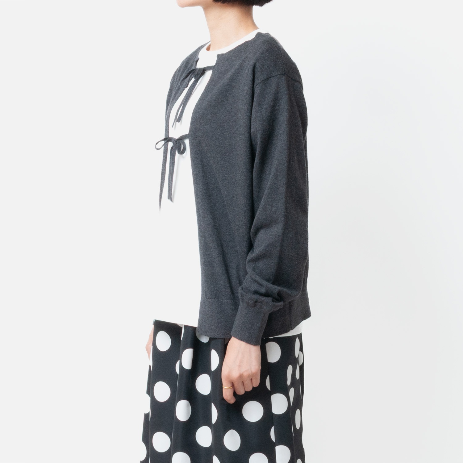 [Harriss] Cotton Cashmere 2WAY Ribbon Cardigan_Charcoal gray(81)