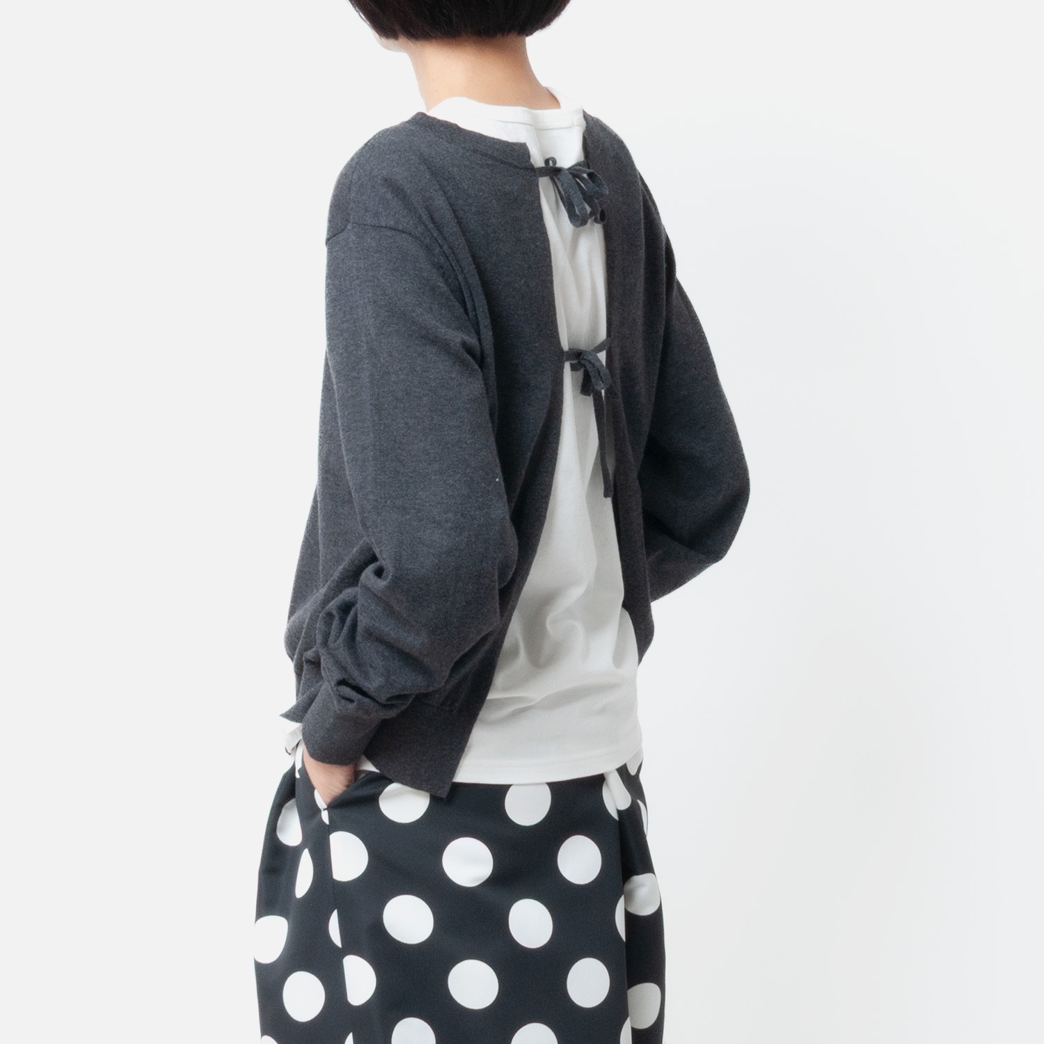 [Harriss] Cotton Cashmere 2WAY Ribbon Cardigan_Charcoal gray(81)