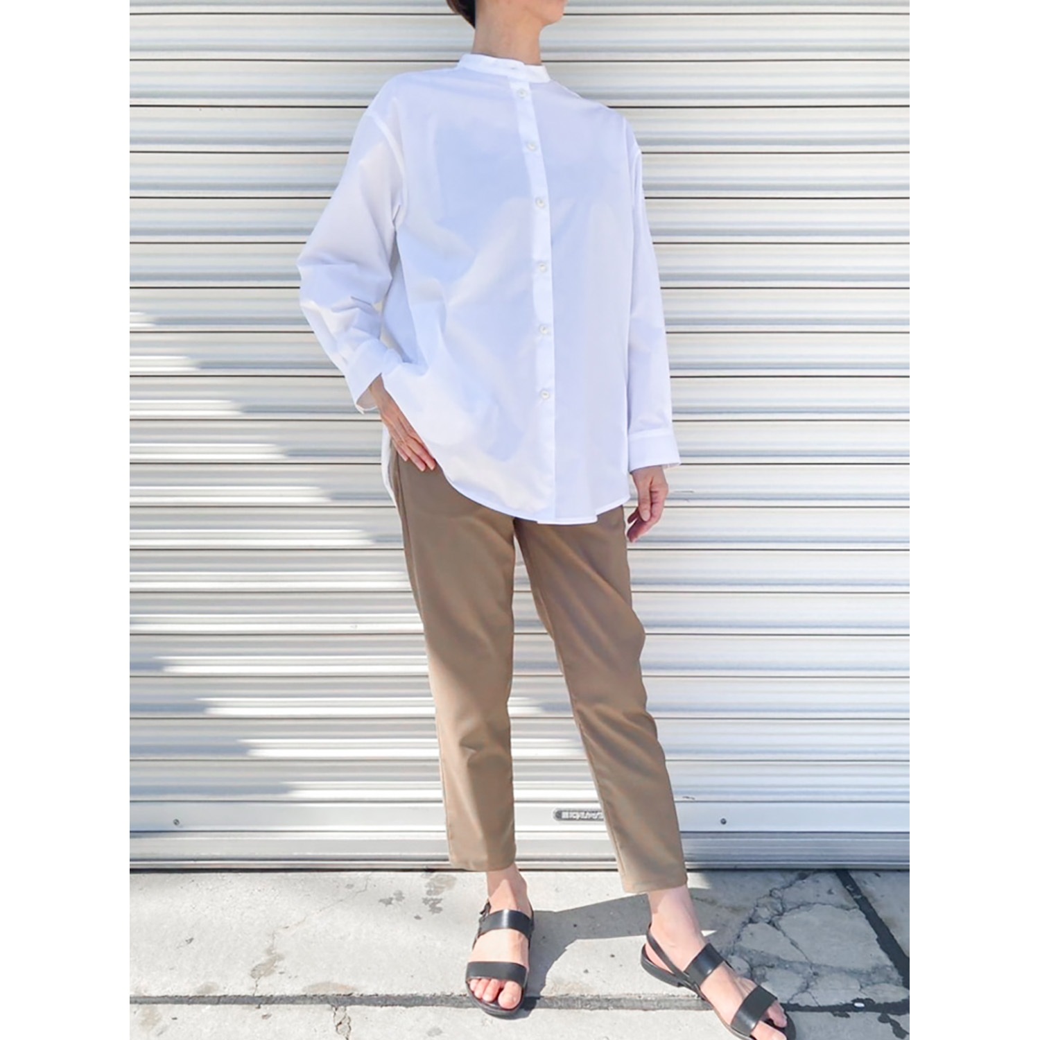 [Harriss] Band-collar long shirt_Off white(02)