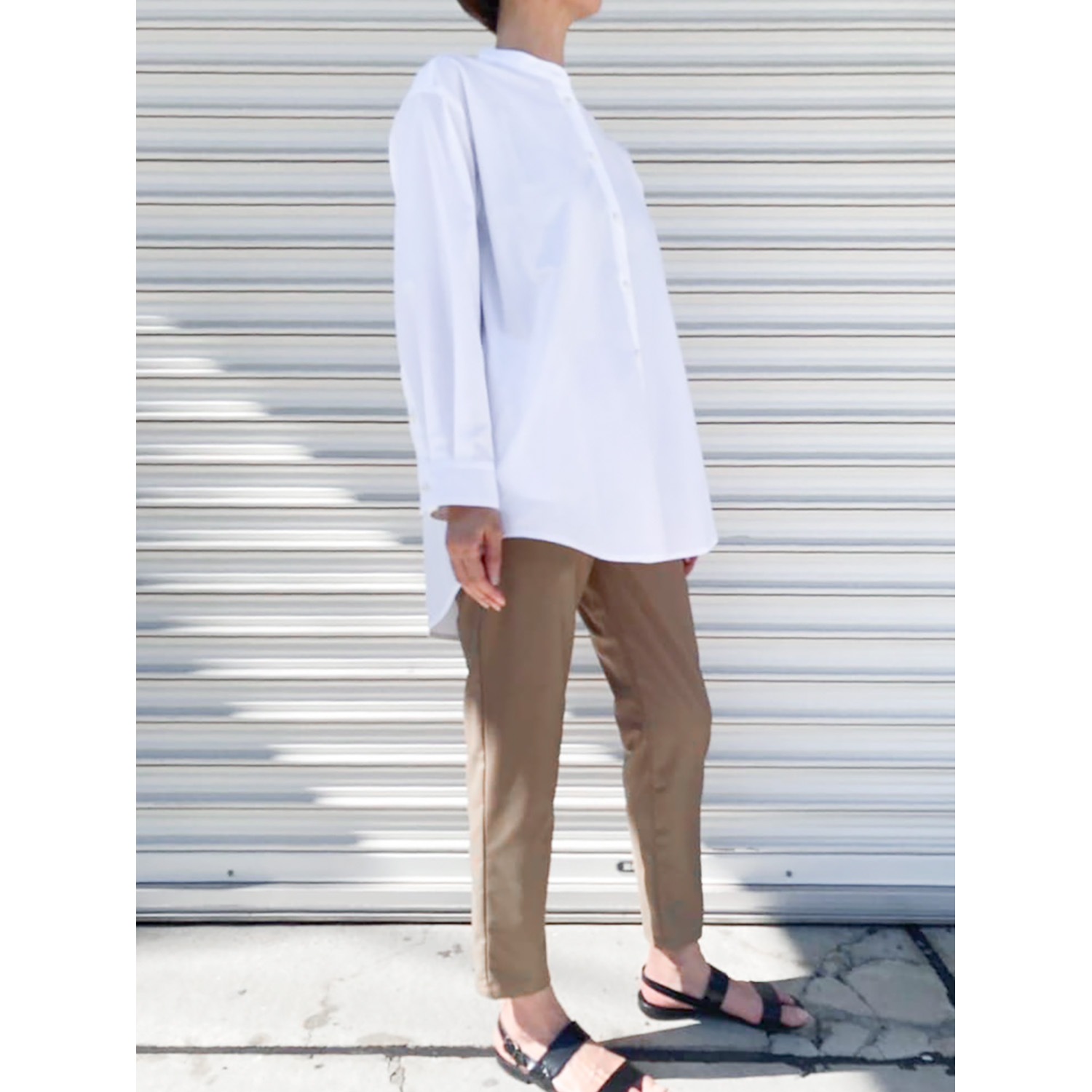 [Harriss] Band-collar long shirt_Off white(02)