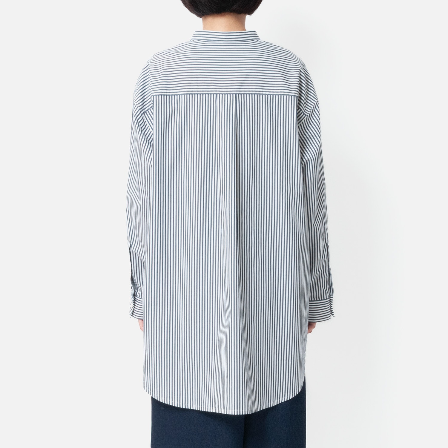 [Harriss] Band-collar long shirt_Navy blue(50)