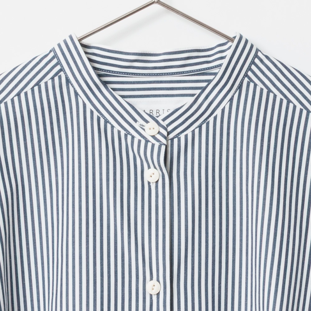 [Harriss] Band-collar long shirt_Navy blue(50)