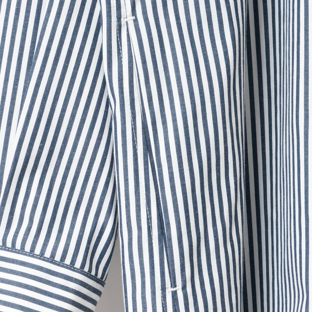 [Harriss] Band-collar long shirt_Navy blue(50)