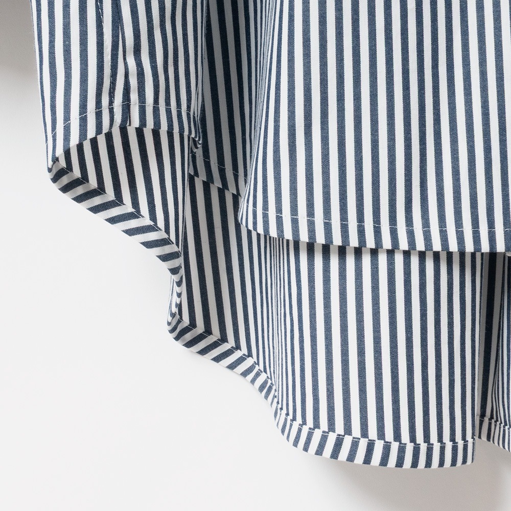 [Harriss] Band-collar long shirt_Navy blue(50)