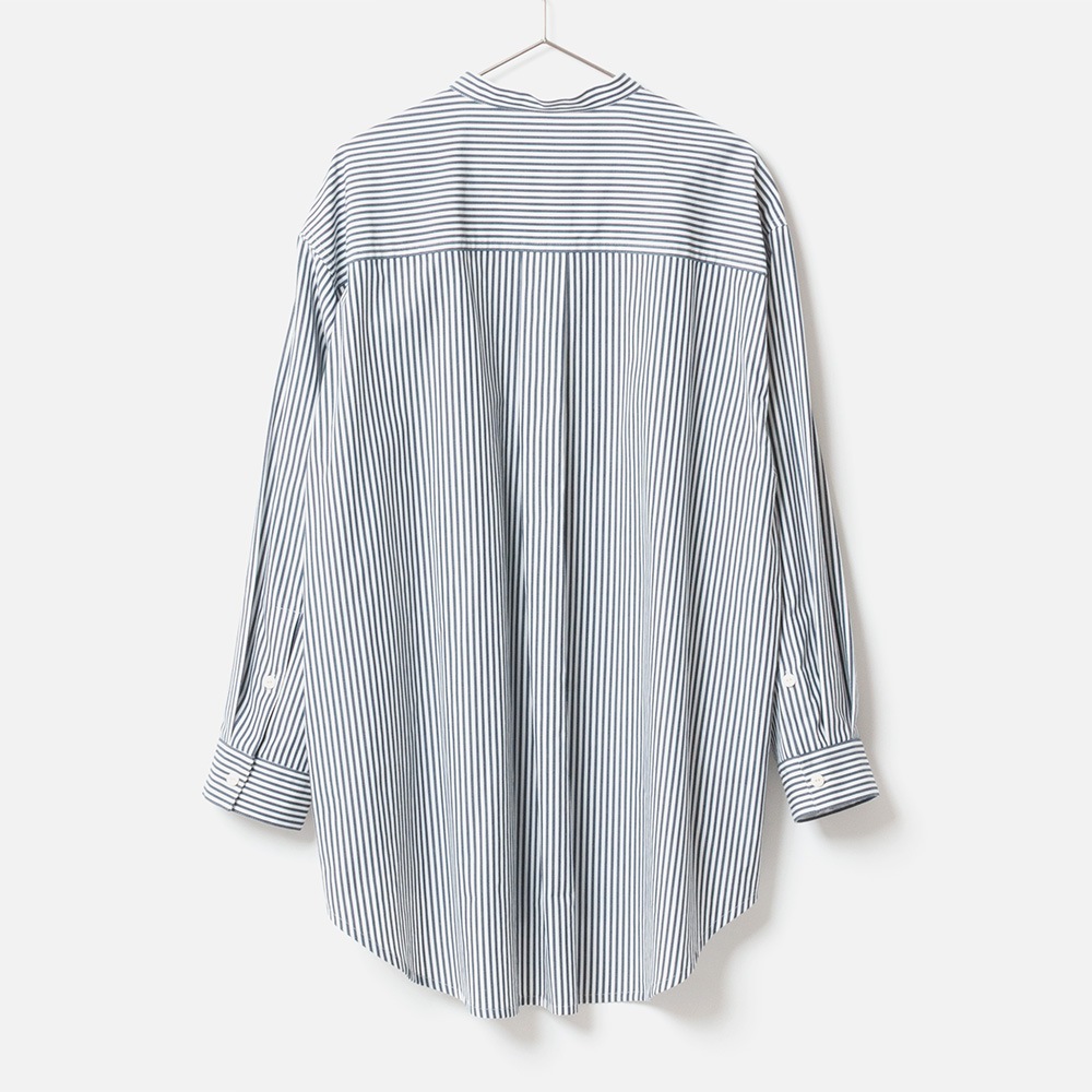 [Harriss] Band-collar long shirt_Navy blue(50)