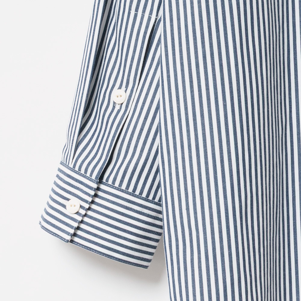 [Harriss] Band-collar long shirt_Navy blue(50)
