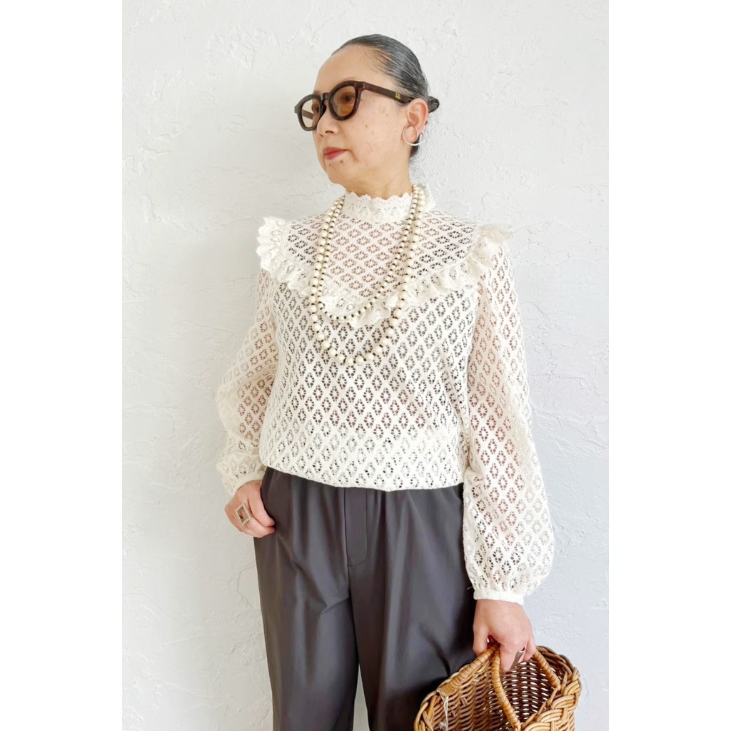 [Harriss �� Keiko Okamoto] Organic Cotton Ruffle Lace Blouse_Ecru(03)