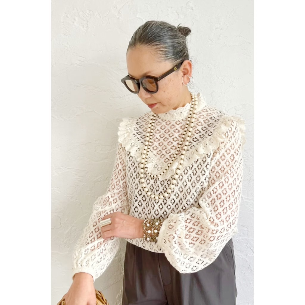 [Harriss �� Keiko Okamoto] Organic Cotton Ruffle Lace Blouse_Ecru(03)