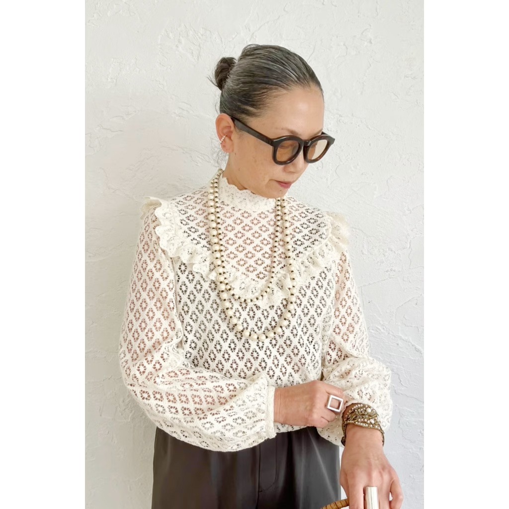 [Harriss �� Keiko Okamoto] Organic Cotton Ruffle Lace Blouse_Ecru(03)