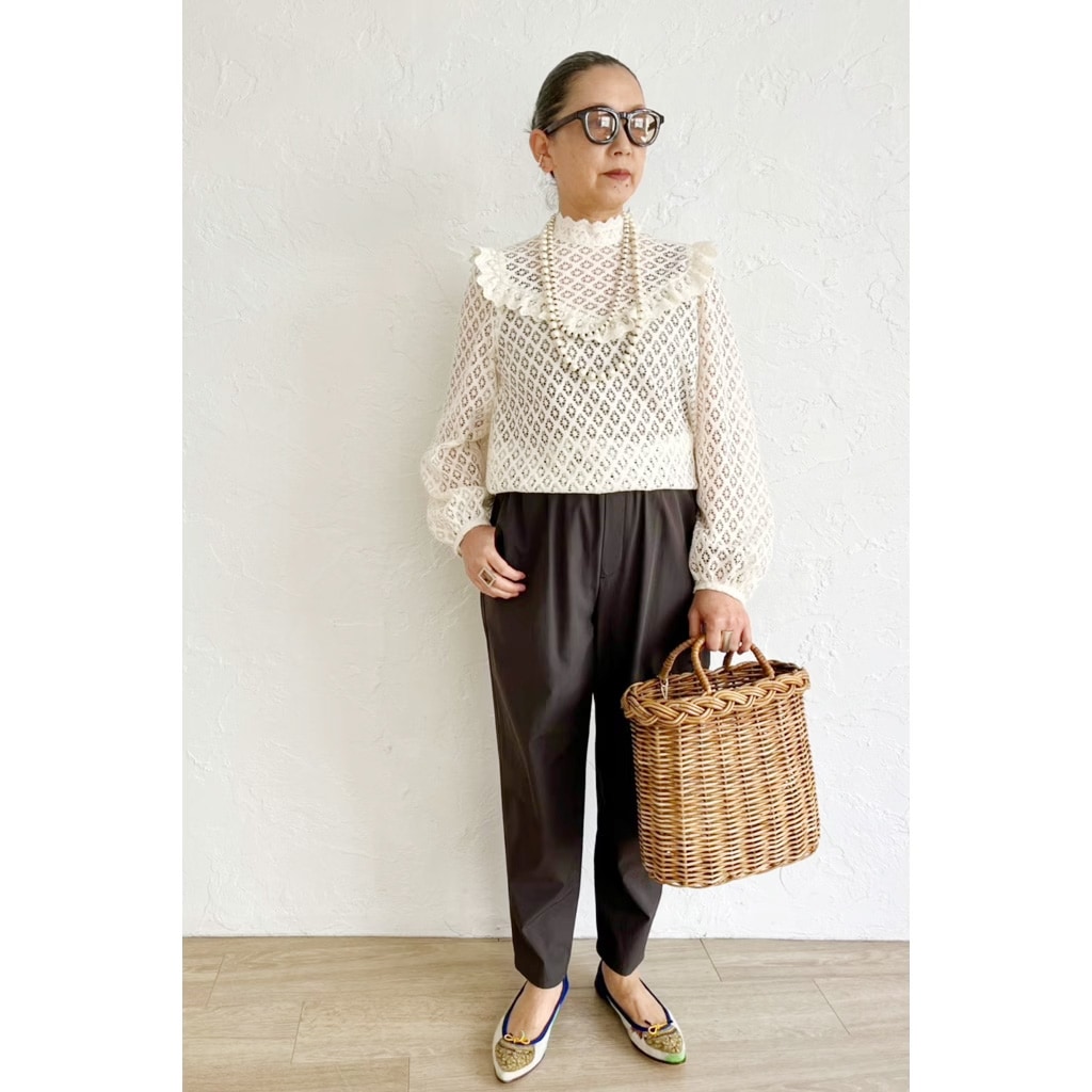 [Harriss �� Keiko Okamoto] Organic Cotton Ruffle Lace Blouse_Ecru(03)