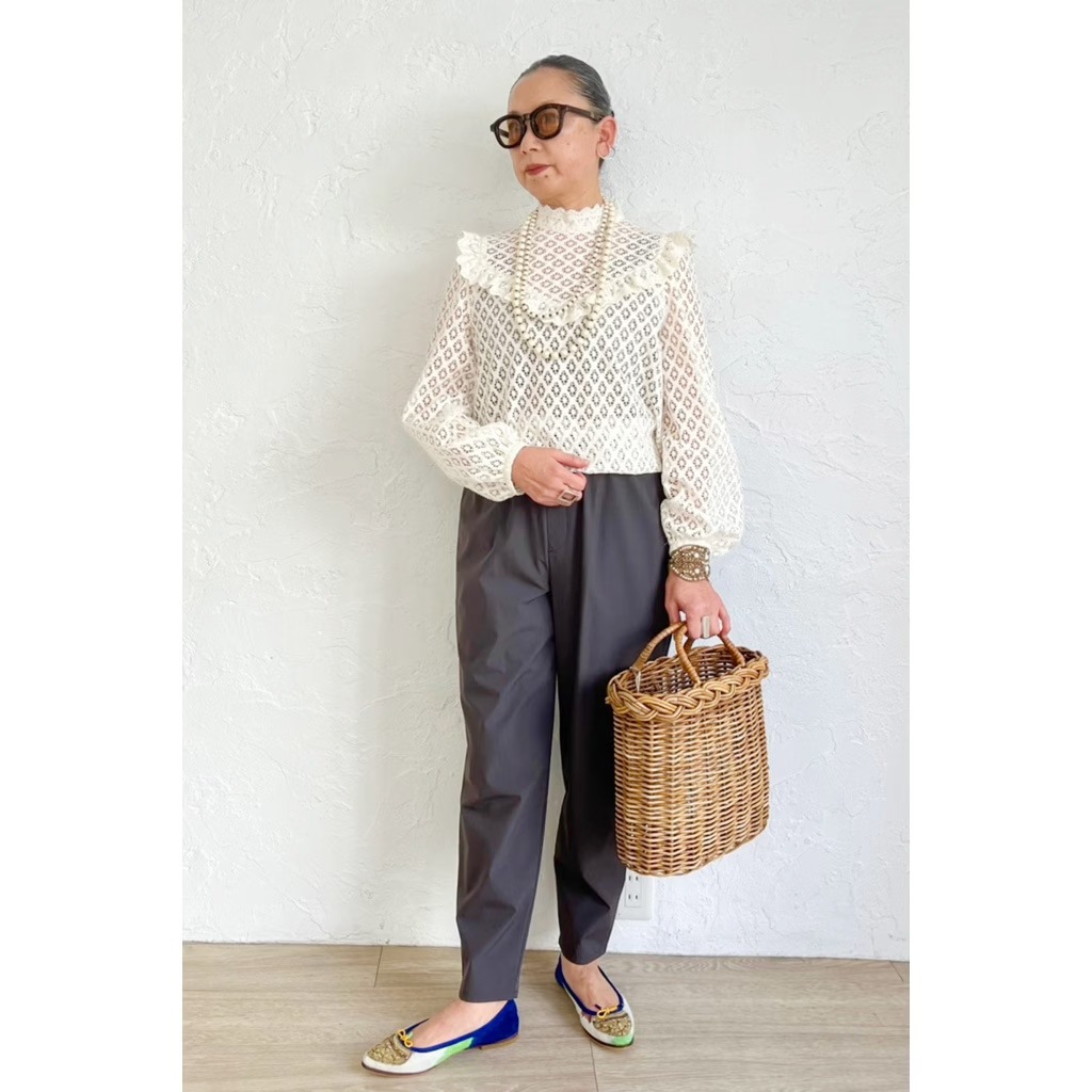 [Harriss �� Keiko Okamoto] Organic Cotton Ruffle Lace Blouse_Ecru(03)