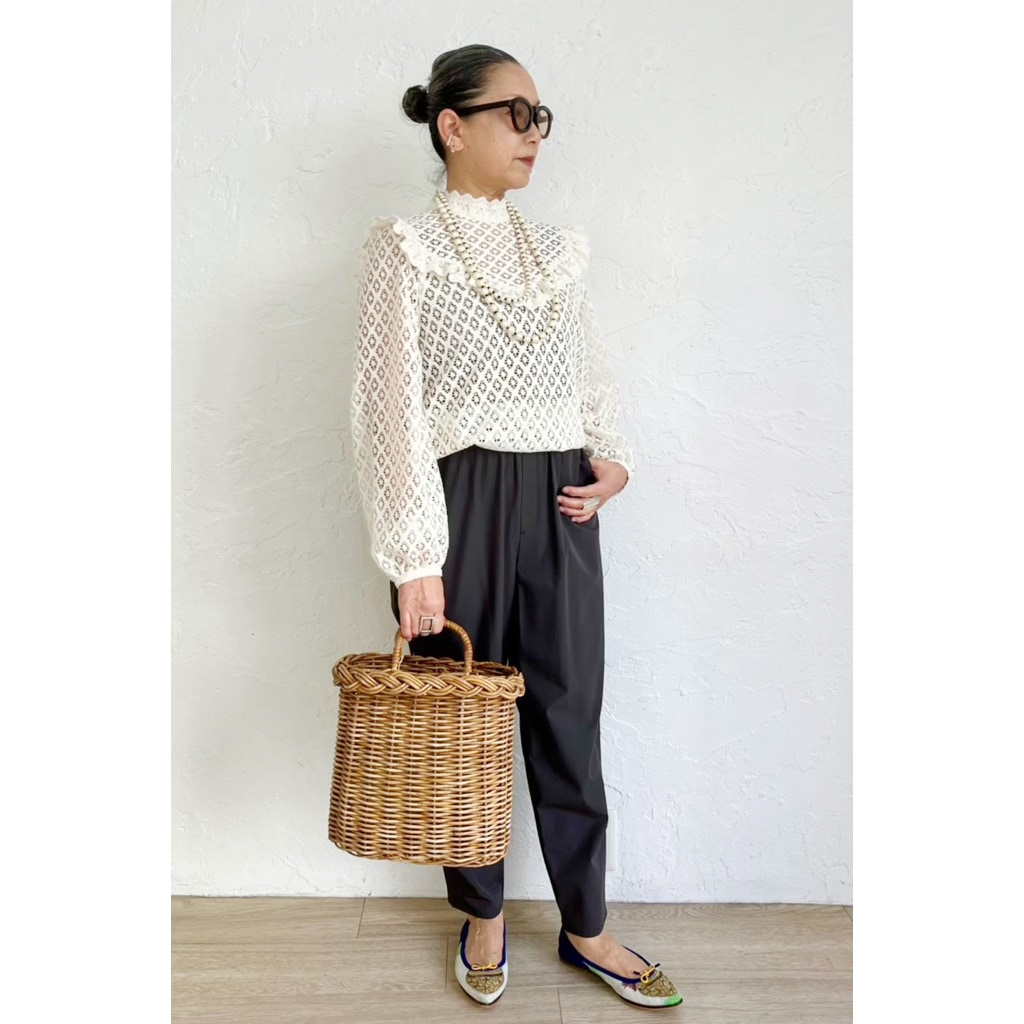 [Harriss �� Keiko Okamoto] Organic Cotton Ruffle Lace Blouse_Ecru(03)