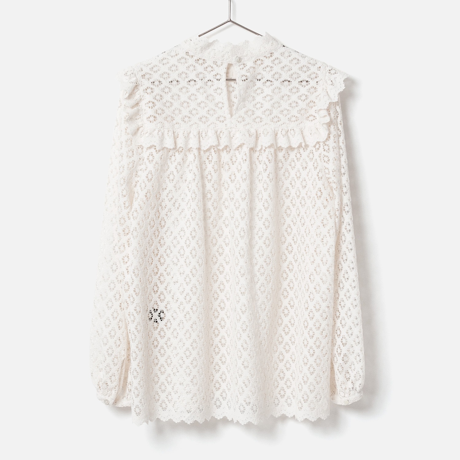[Harriss �� Keiko Okamoto] Organic Cotton Ruffle Lace Blouse_Ecru(03)