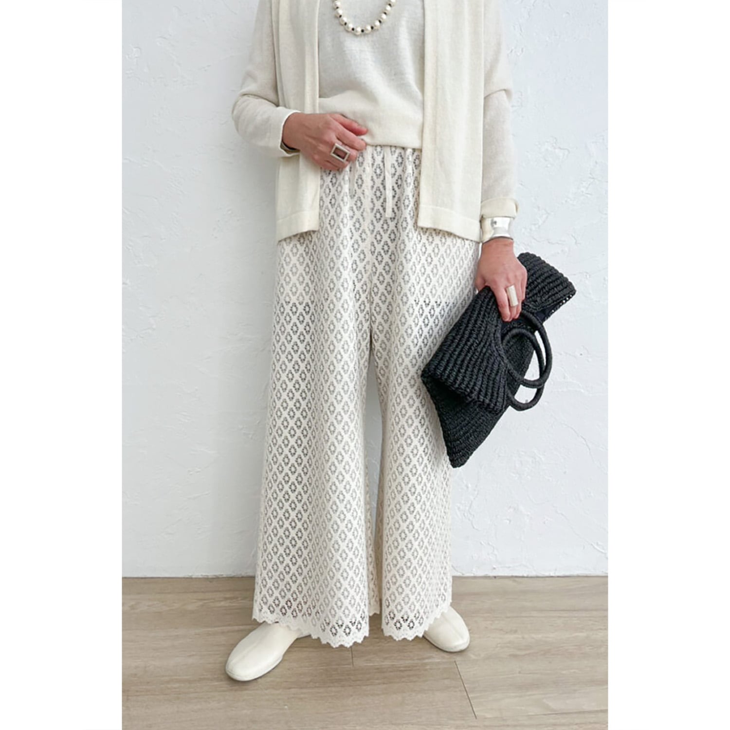 [Harriss �� Keiko Okamoto] Organic Cotton Wide Flared Pants_Ecru(03)