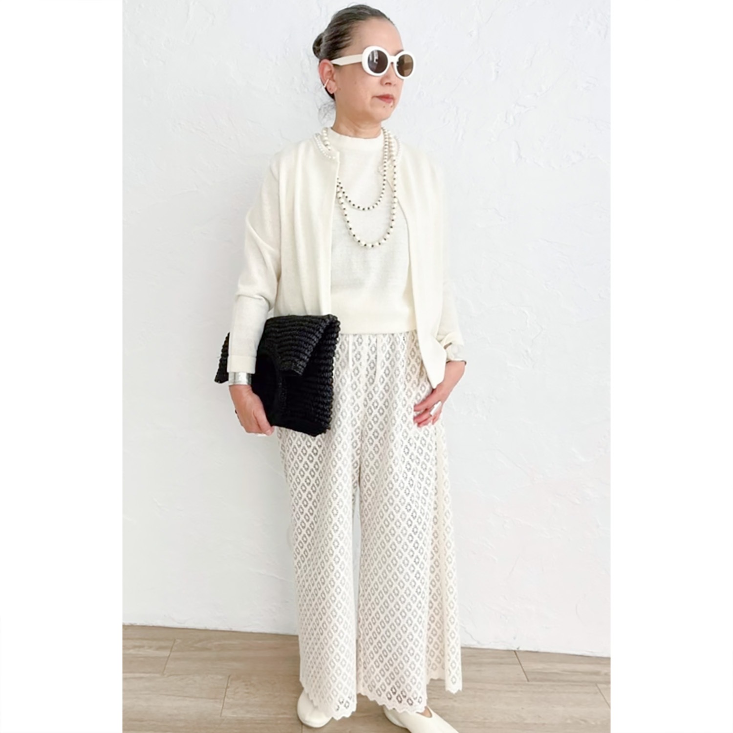 [Harriss �� Keiko Okamoto] Organic Cotton Wide Flared Pants_Ecru(03)