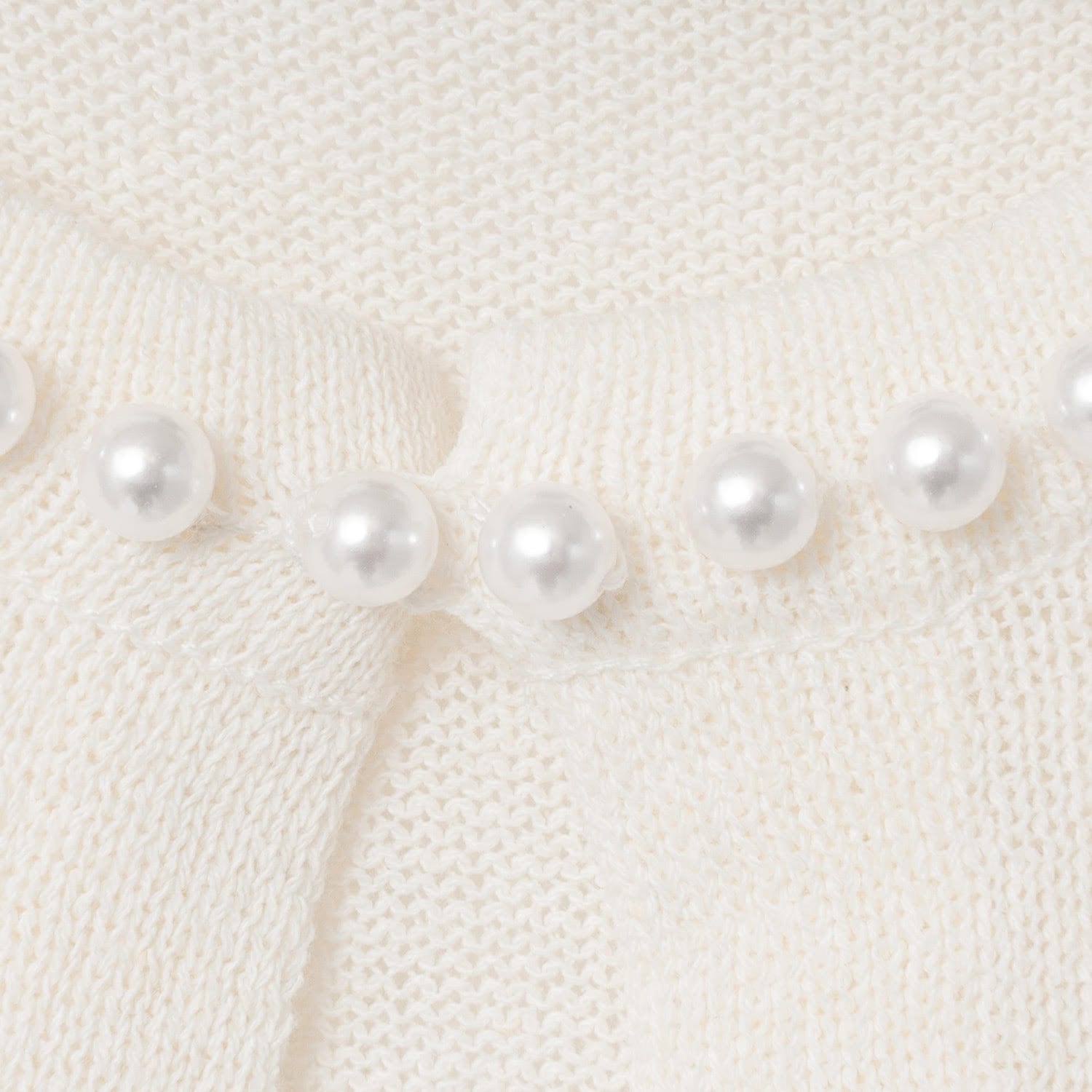 [Harriss �� Keiko Okamoto] Crew neck cardigan with pearls_Ecru(03)