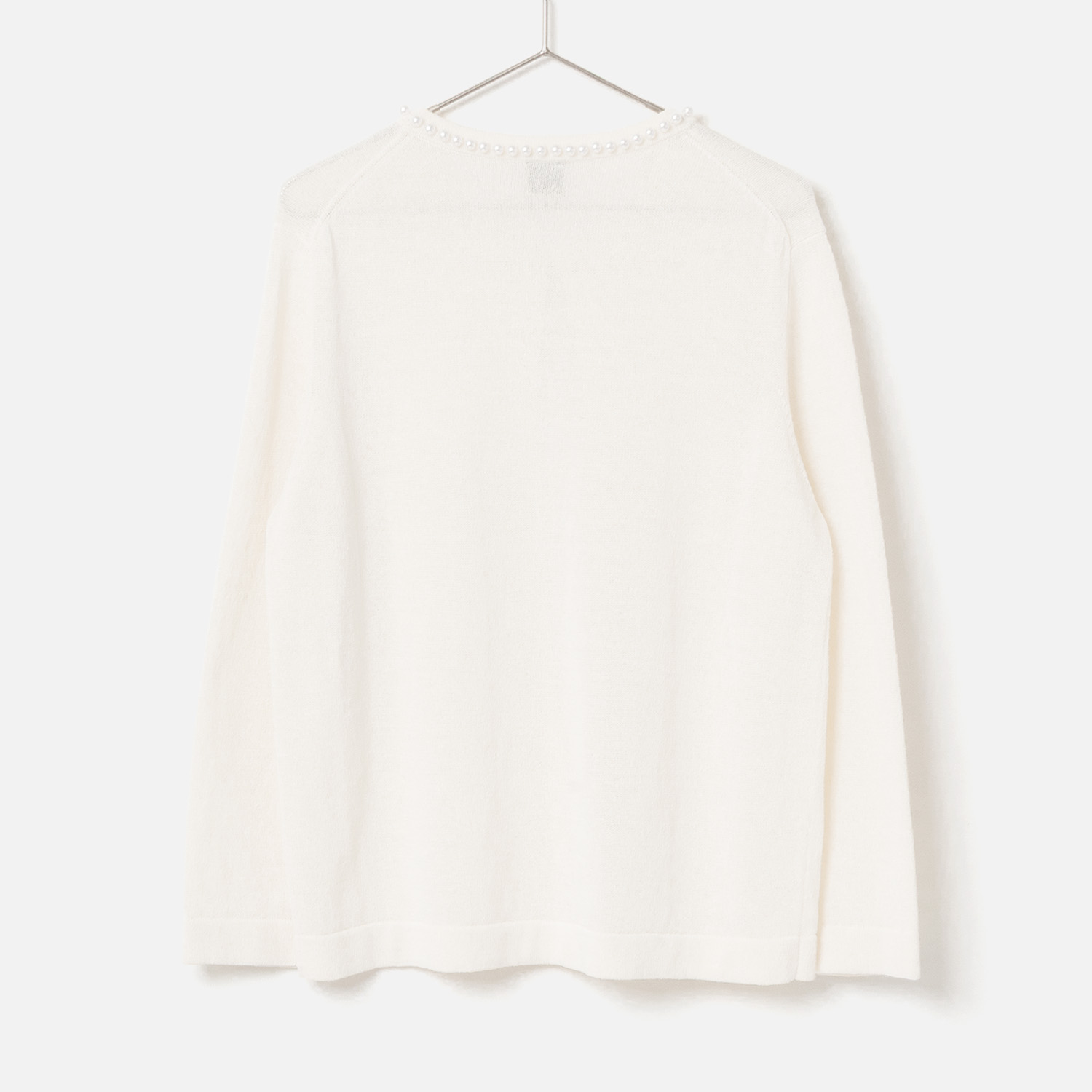 [Harriss �� Keiko Okamoto] Crew neck cardigan with pearls_Ecru(03)