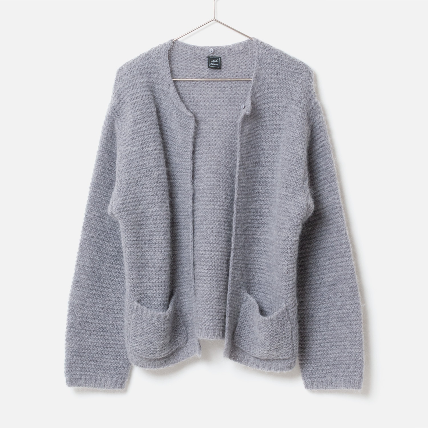 [Harriss  Keiko Okamoto] Kid mohair blend crew neck cardigan_Gray(82)
