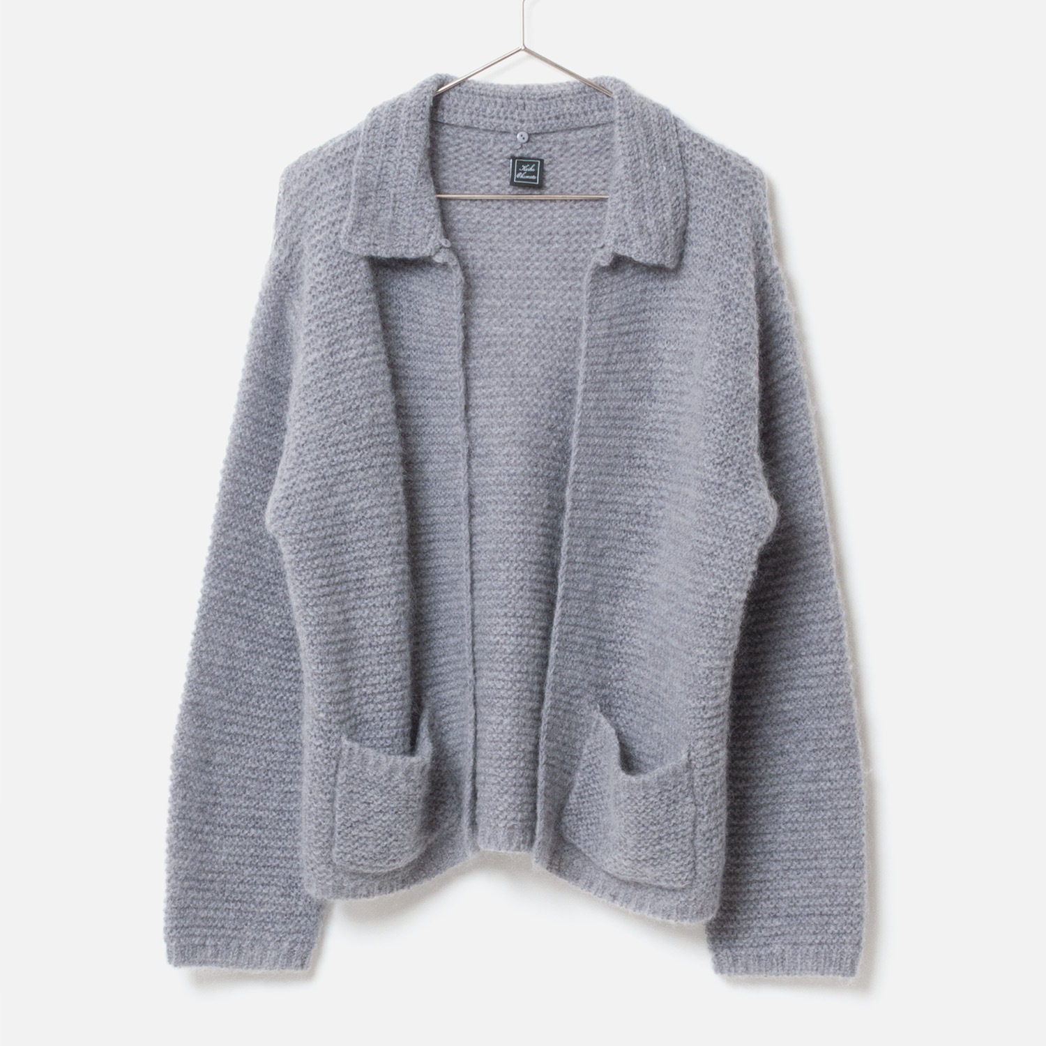 [Harriss  Keiko Okamoto] Kid mohair blend crew neck cardigan_Gray(82)