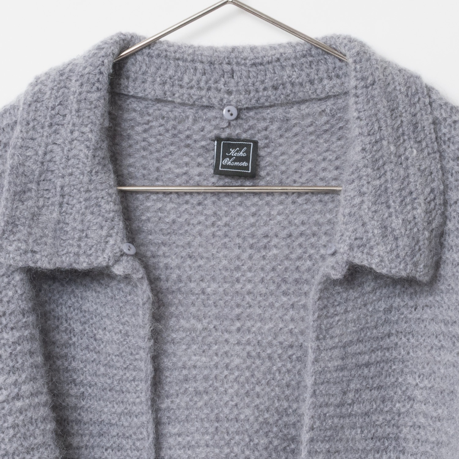 [Harriss  Keiko Okamoto] Kid mohair blend crew neck cardigan_Gray(82)