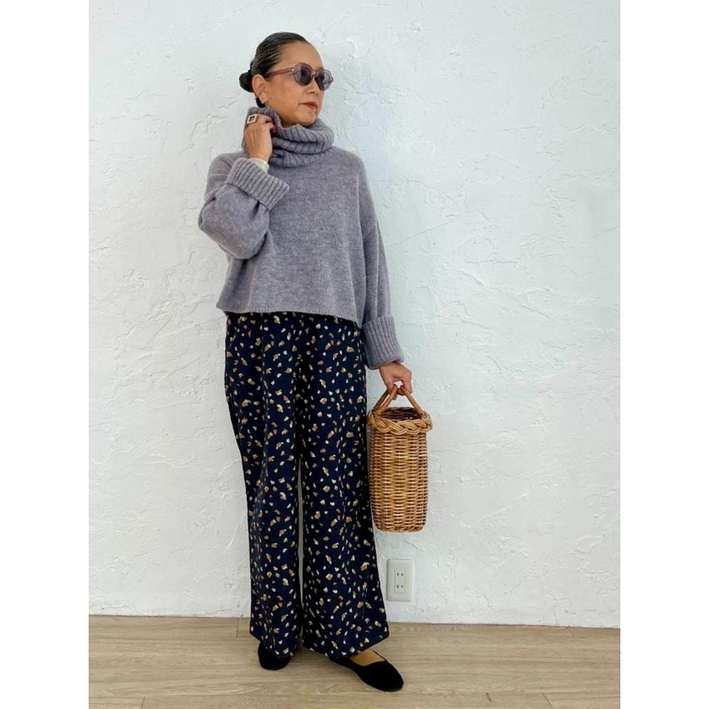 [Harriss �� Keiko Okamoto] Kid mohair blend wide turtleneck pullover_Gray(82)