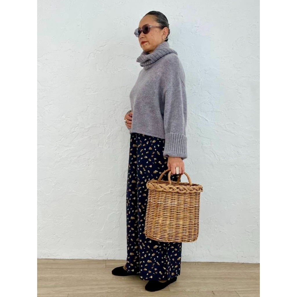 [Harriss �� Keiko Okamoto] Kid mohair blend wide turtleneck pullover_Gray(82)