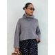 [Harriss �� Keiko Okamoto] Kid mohair blend wide turtleneck pullover_Gray(82)