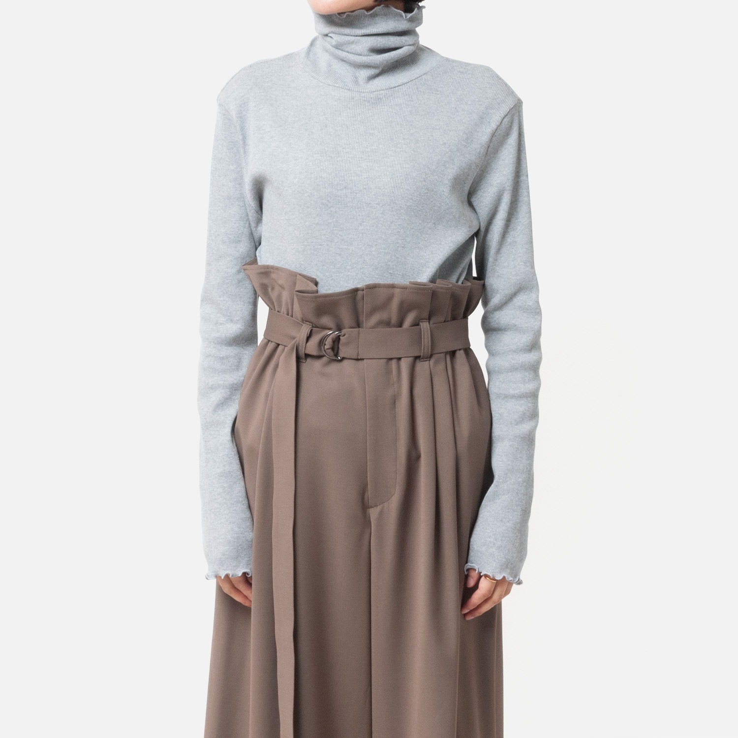 [Harriss  Keiko Okamoto] Cut-rib long turtleneck sweater_Gray(82)