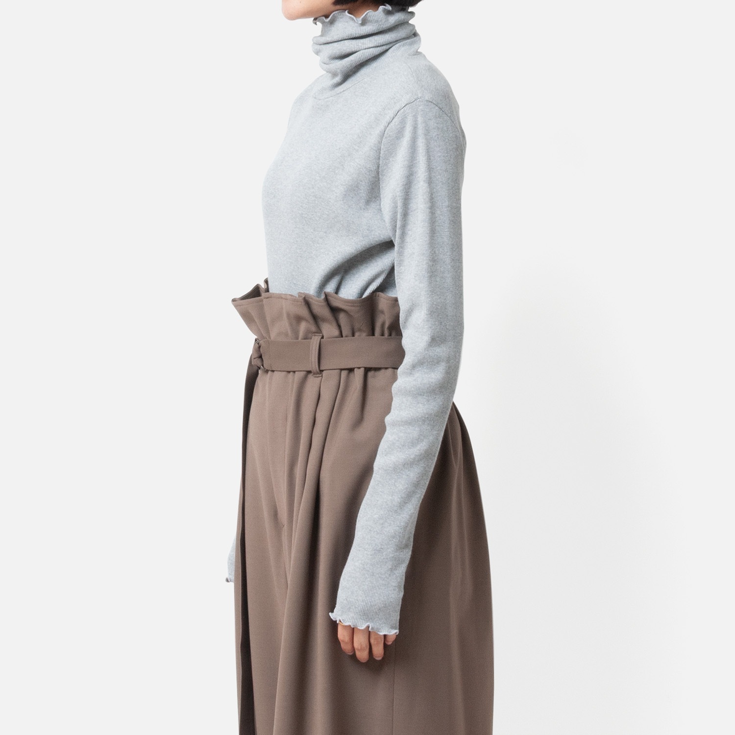 [Harriss  Keiko Okamoto] Cut-rib long turtleneck sweater_Gray(82)