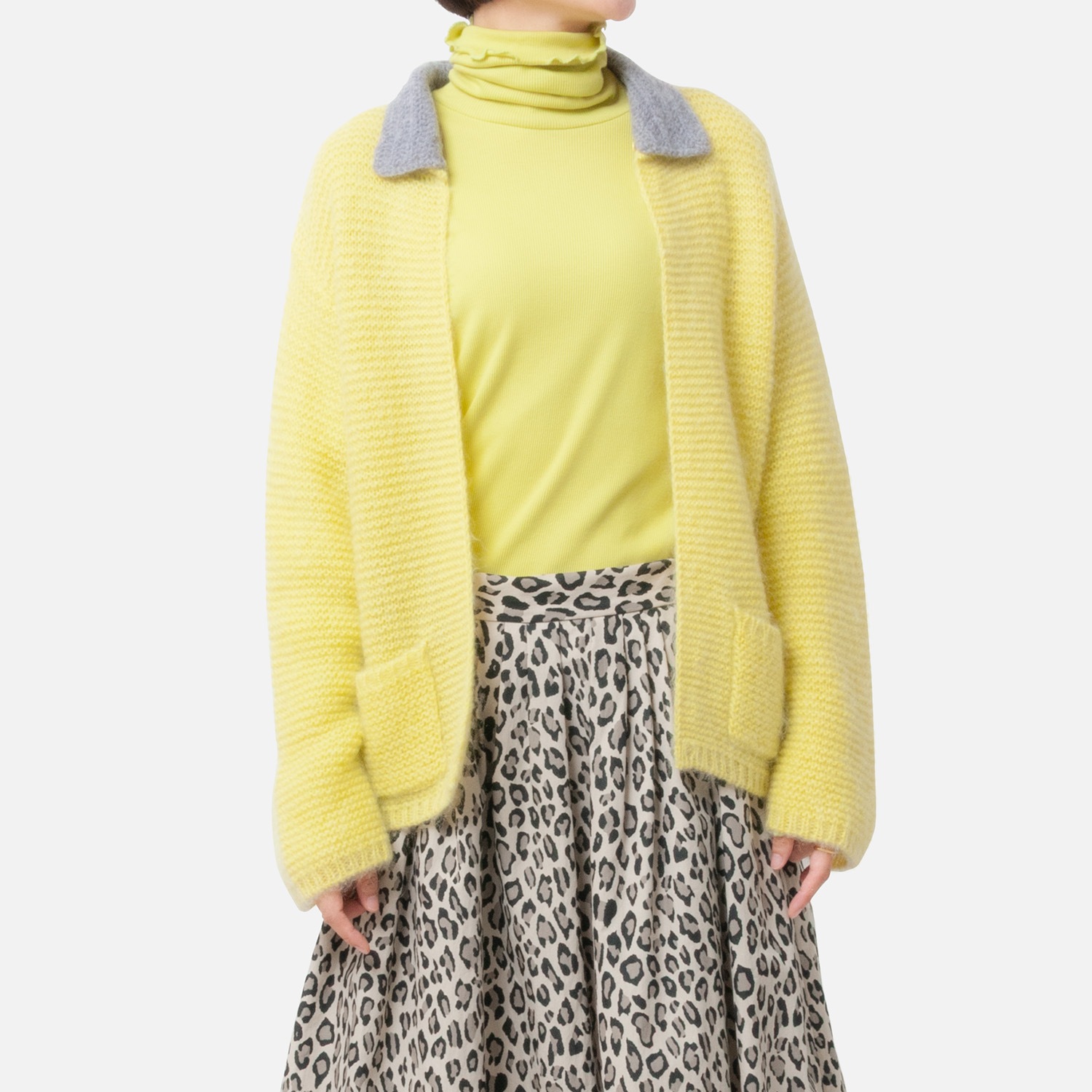 [Harriss  Keiko Okamoto] Kid mohair blend crew neck cardigan_Lemon Yellow(12)