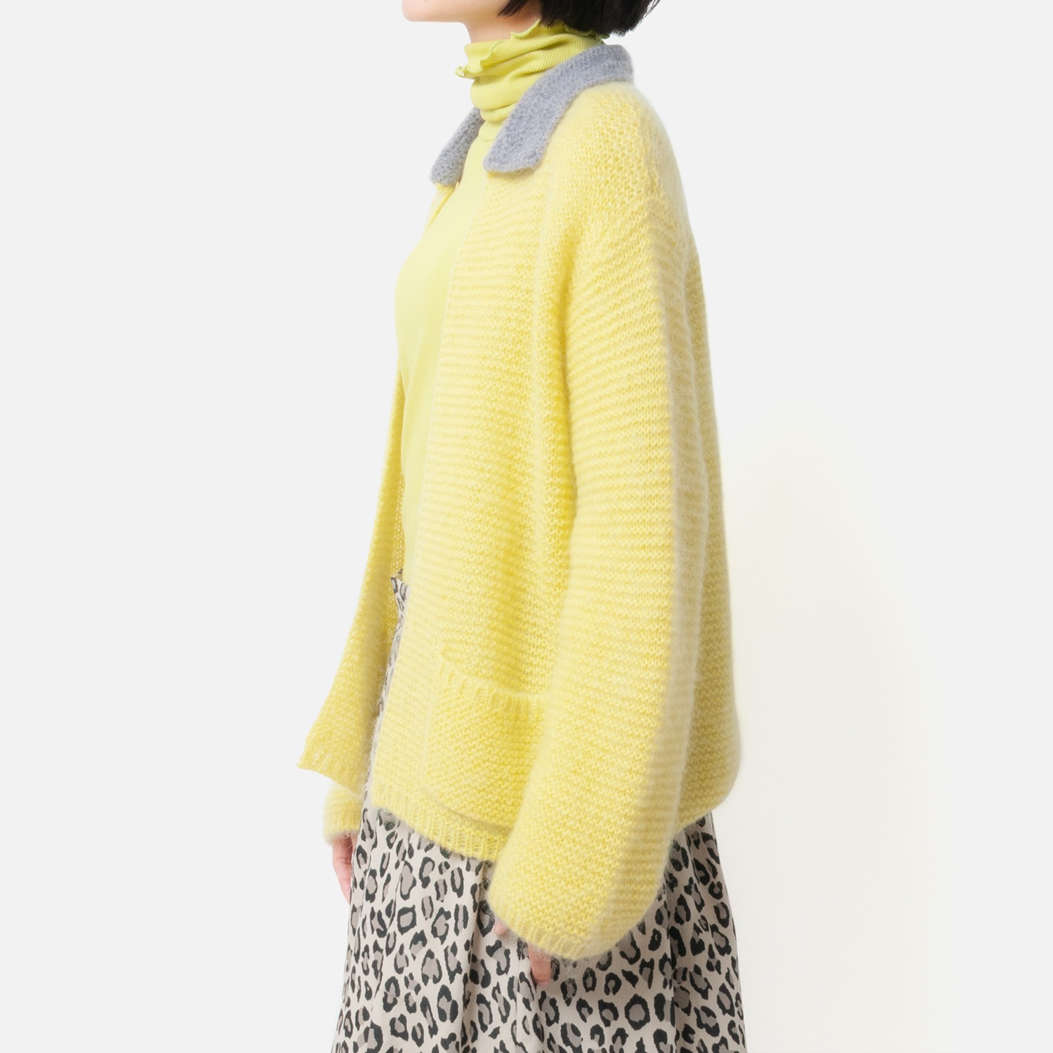 [Harriss  Keiko Okamoto] Kid mohair blend crew neck cardigan_Lemon Yellow(12)