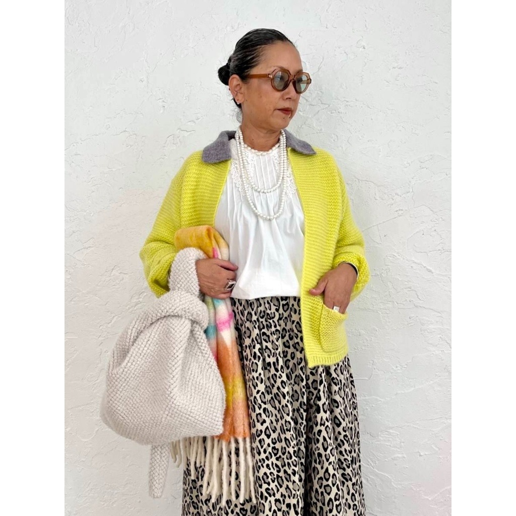 [Harriss  Keiko Okamoto] Kid mohair blend crew neck cardigan_Lemon Yellow(12)