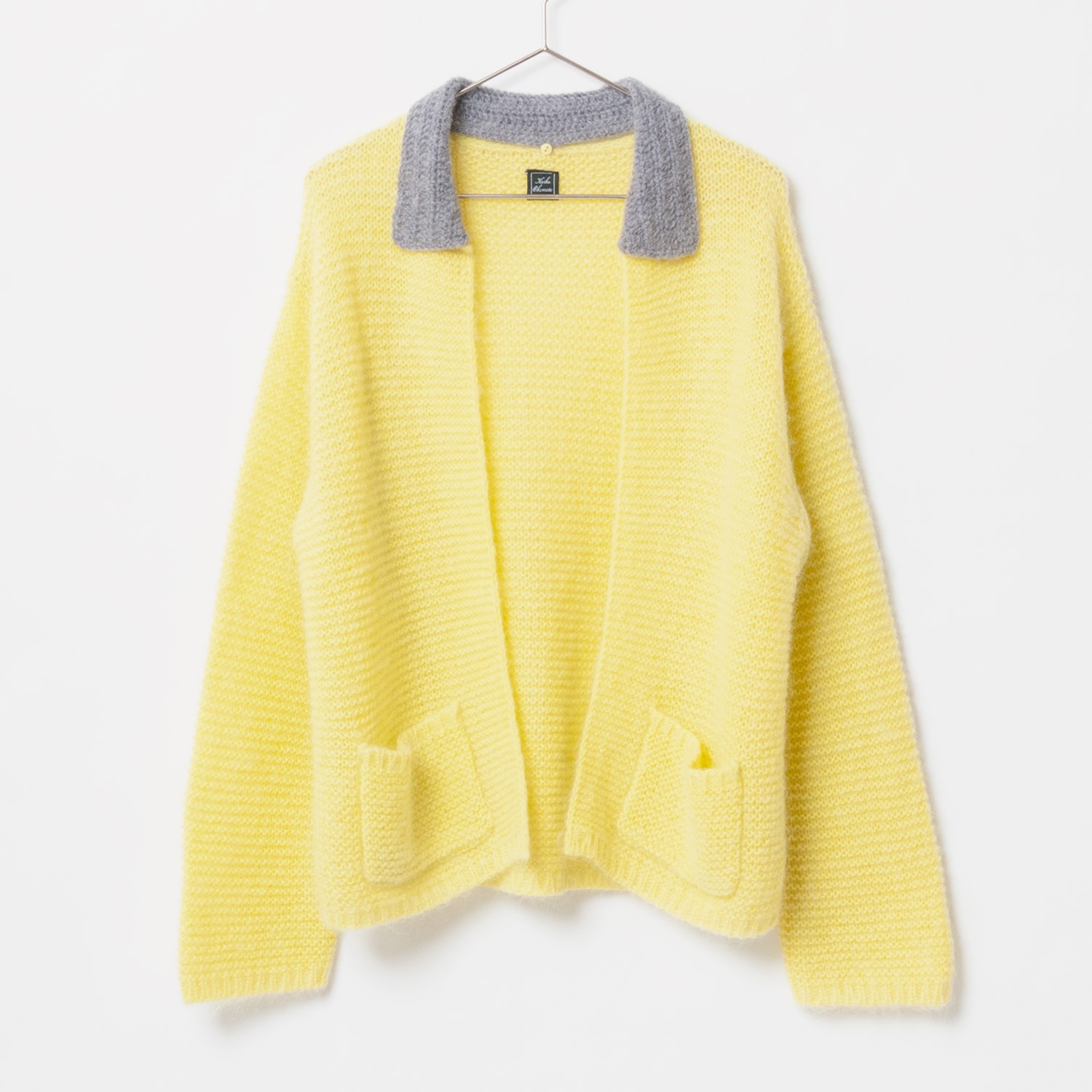 [Harriss  Keiko Okamoto] Kid mohair blend crew neck cardigan_Lemon Yellow(12)