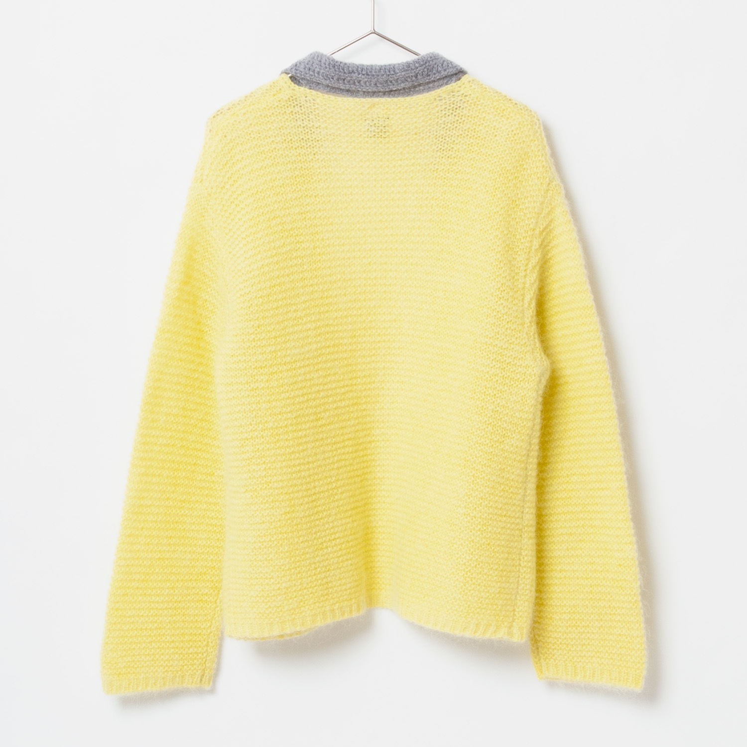 [Harriss  Keiko Okamoto] Kid mohair blend crew neck cardigan_Lemon Yellow(12)