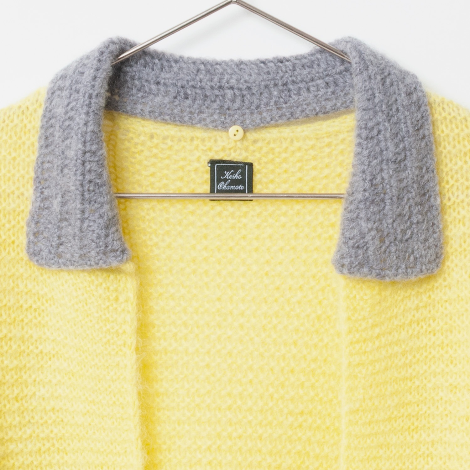 [Harriss  Keiko Okamoto] Kid mohair blend crew neck cardigan_Lemon Yellow(12)