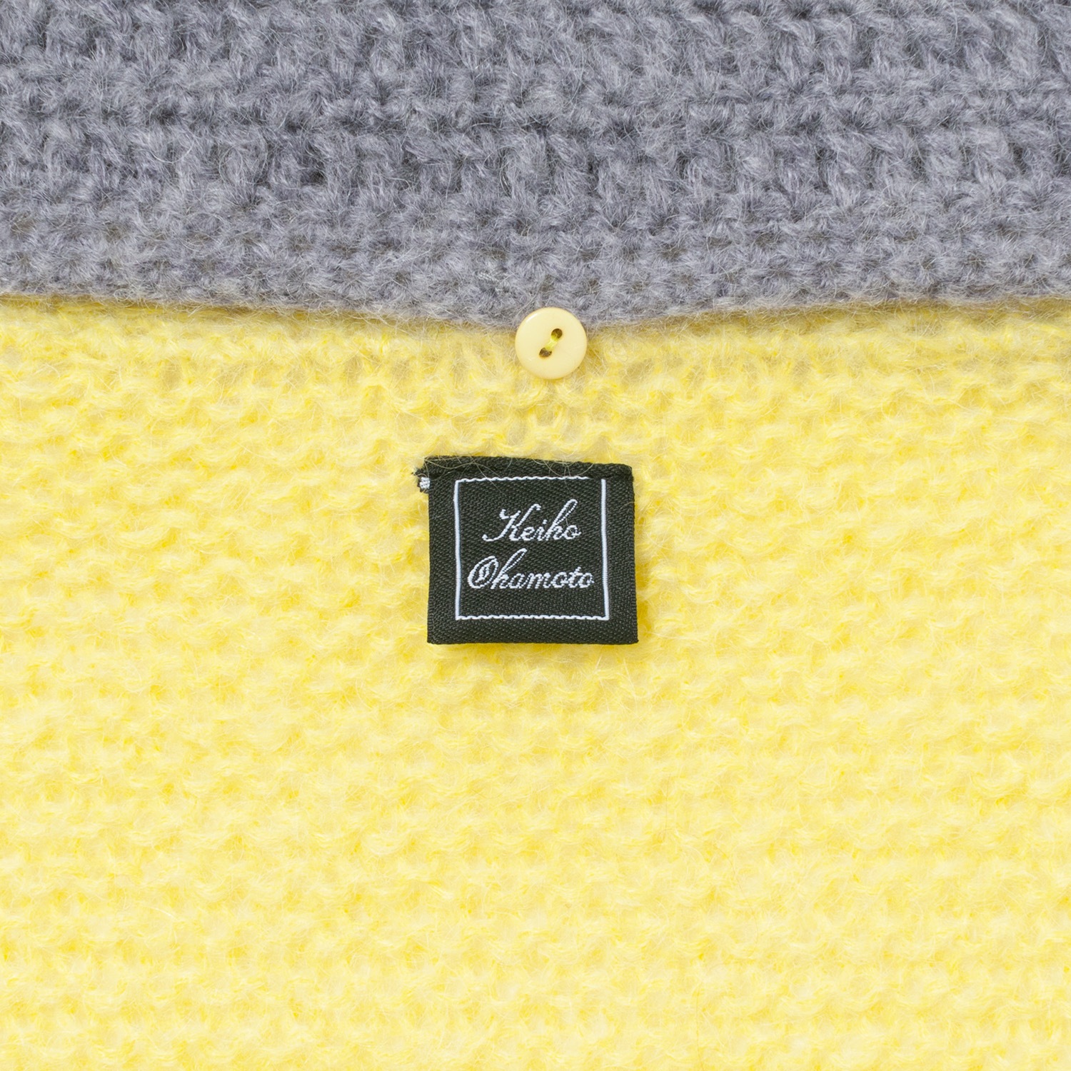 [Harriss  Keiko Okamoto] Kid mohair blend crew neck cardigan_Lemon Yellow(12)