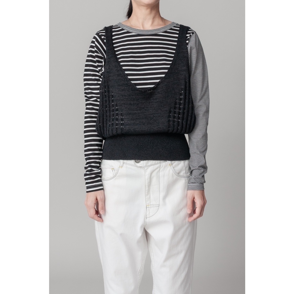 [RaPPELER] Asymmetrical Striped Cut and Sewn_Black(80)