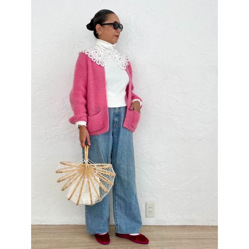 [Harriss  Keiko Okamoto] Kid mohair blend crew neck cardigan_Rose Pink(22)