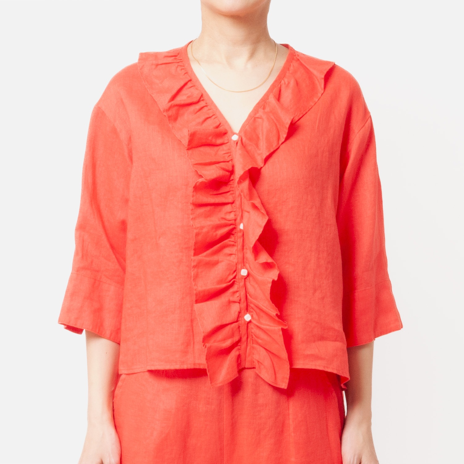 [Harriss] Linen Frilled Blouse