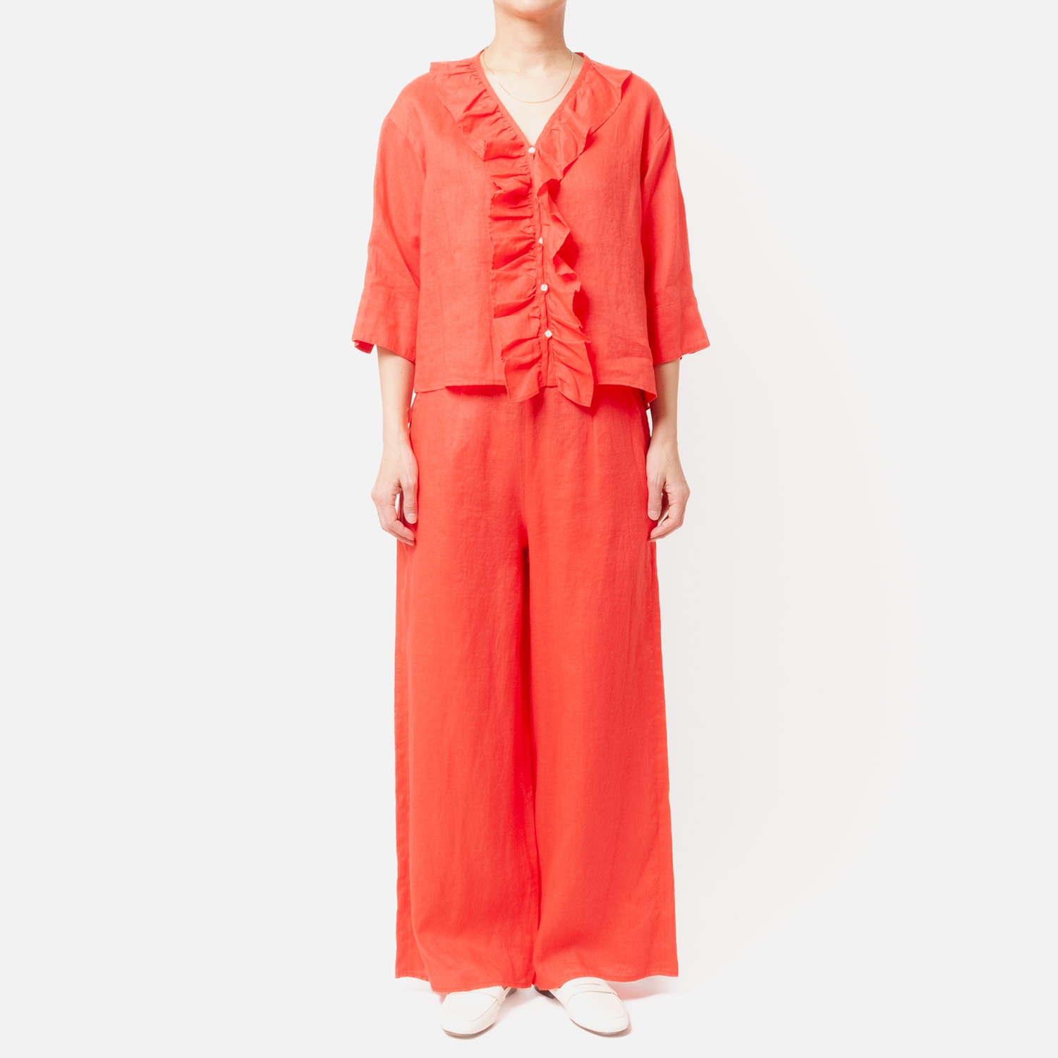 [Harriss] Linen Frilled Blouse