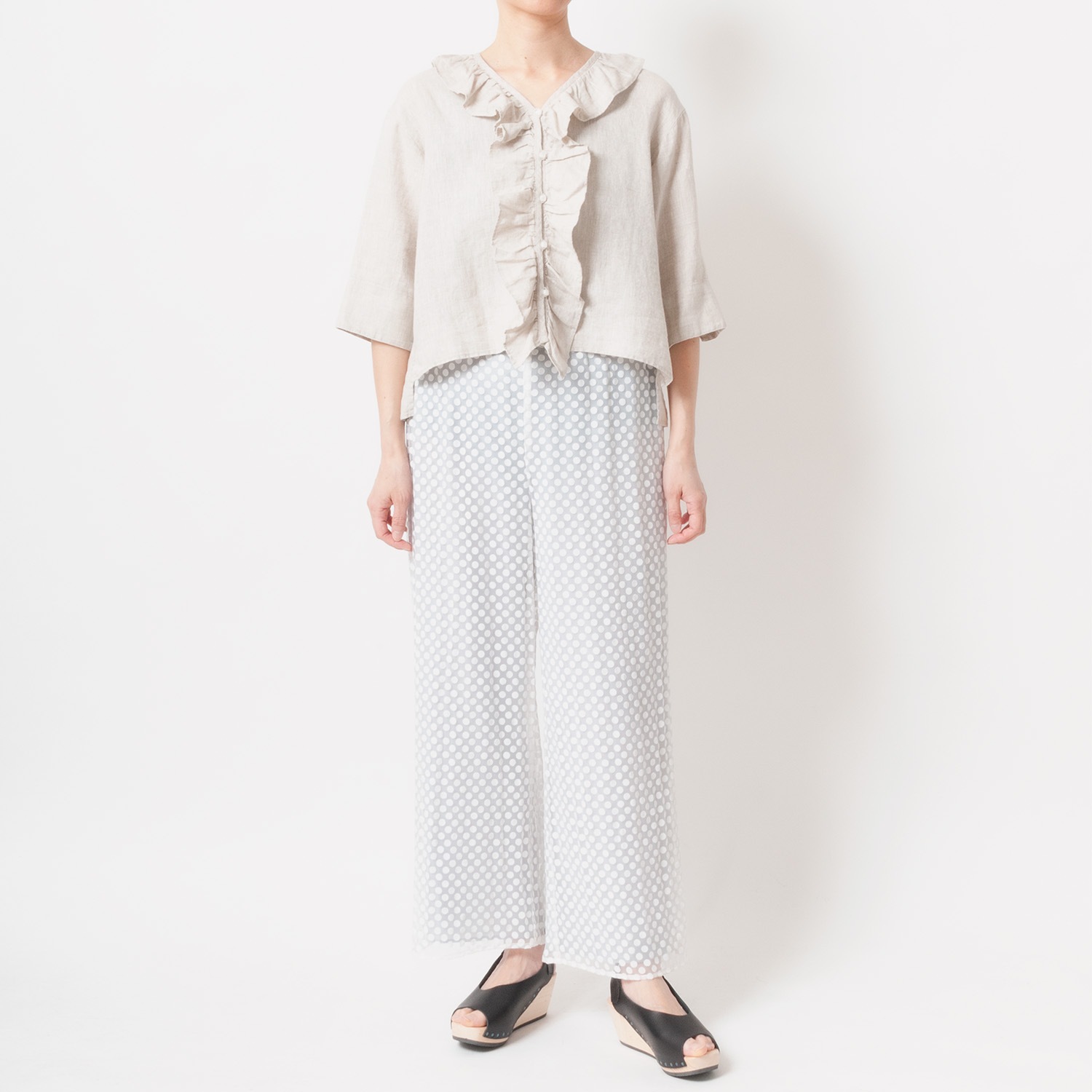 [Harriss] Linen Frilled Blouse