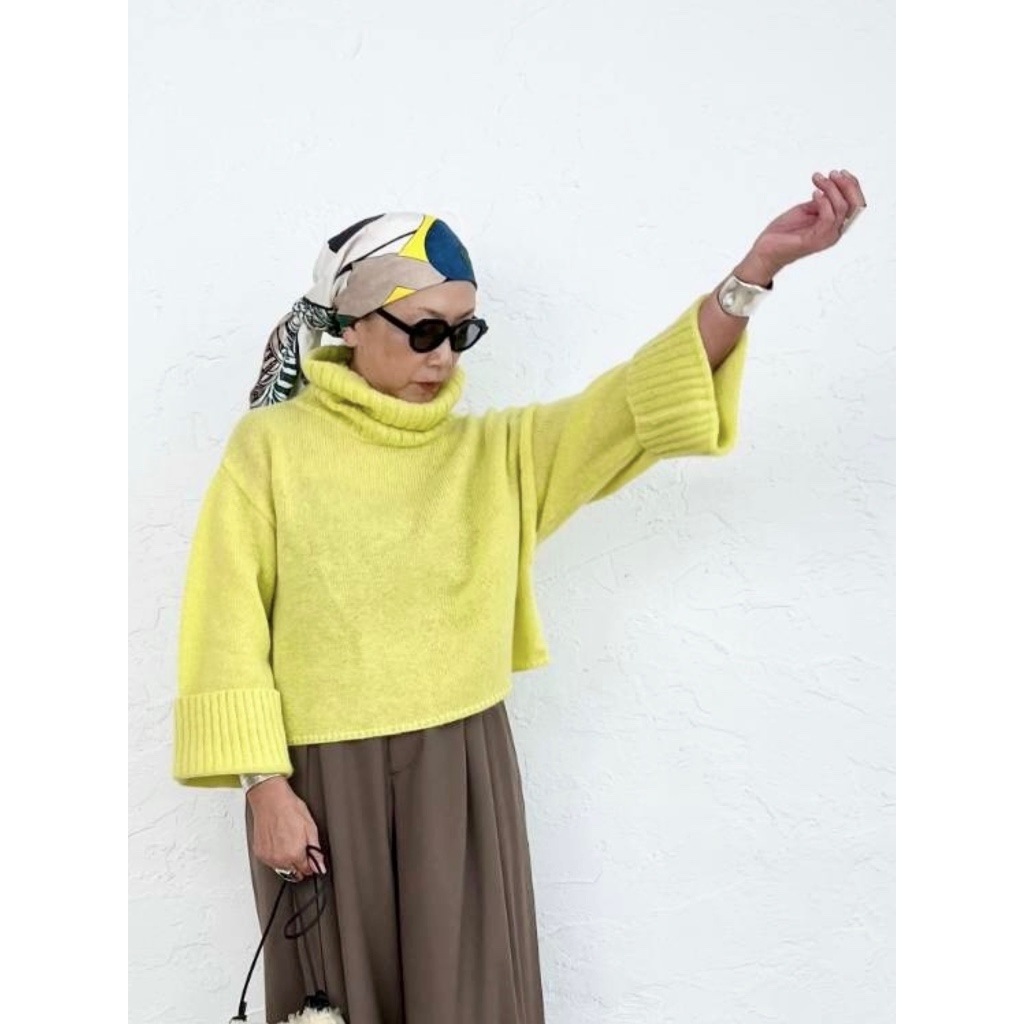 [Harriss �� Keiko Okamoto] Kid mohair blend wide turtleneck pullover_Lemon Yellow(12)