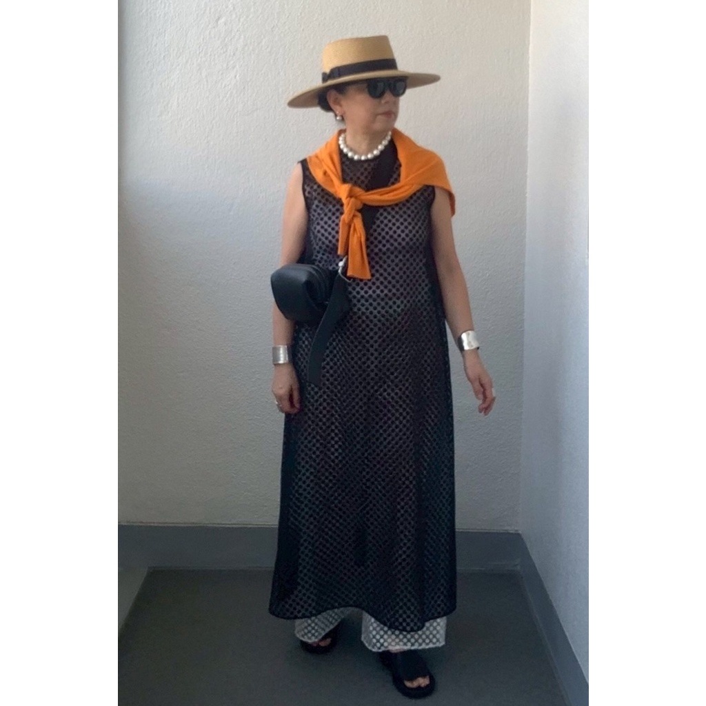[HarrissKeiko Okamoto] Opal print long dress_Black(80)