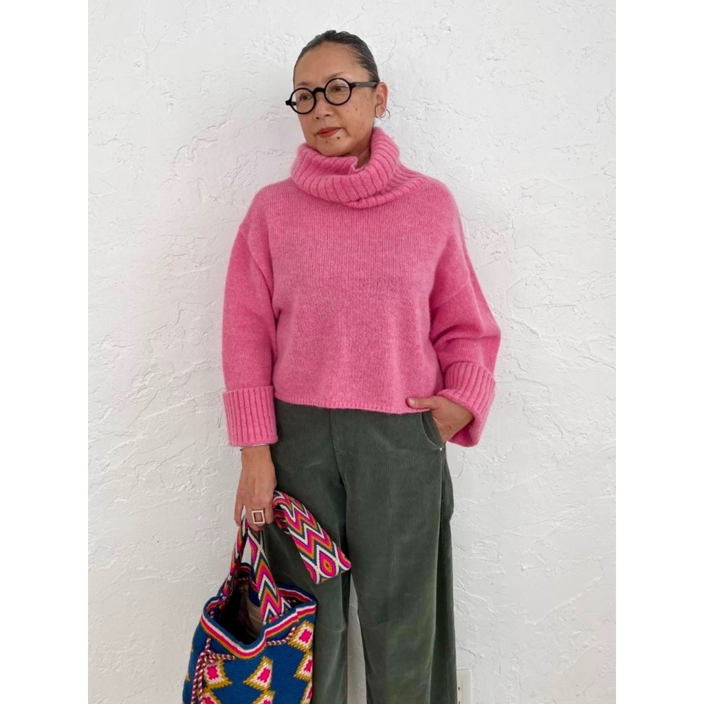 [Harriss  Keiko Okamoto] Kid mohair blend wide turtleneck pullover_Rose Pink(22)