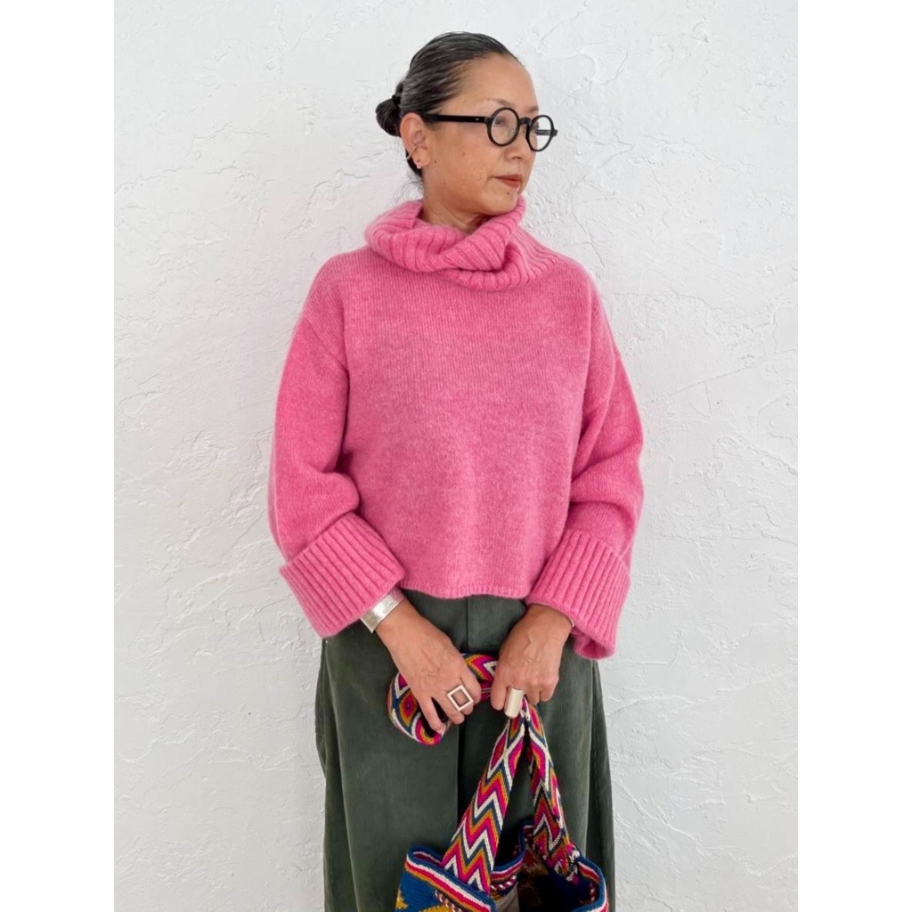 [Harriss  Keiko Okamoto] Kid mohair blend wide turtleneck pullover_Rose Pink(22)