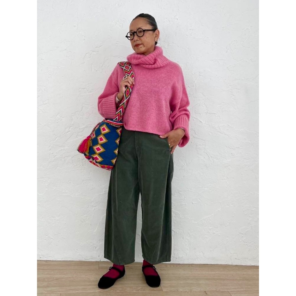 [Harriss  Keiko Okamoto] Kid mohair blend wide turtleneck pullover_Rose Pink(22)
